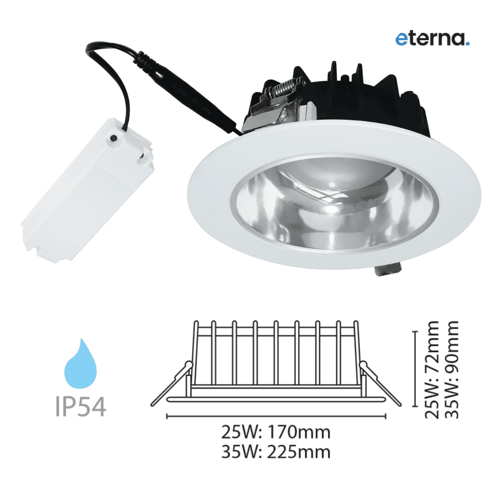 Eterna Recessed CT Selectable Commercial Downlight COMRCS25 - IP54 - Dimensions